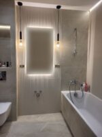 Płytki łazienkowe, beżowe, lamele - Harmony MARE SAND DECOR 32x90 R