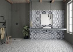 Harmony Cuban White Ornate 22,3x22,3 - Płytki łazienkowe z czarnym ornamentem