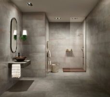 Płytki metalizowane łazienka - LOVE Metallic iron 45x120 cm. Portugalskie płytki imitujące metal na ścianie w łazience.