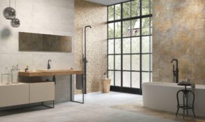 Płytki patchwork łazienka - NAXOS Fresco scaligeri 60x120 cm. Cienkie płytki dekoracyjne z orientalnym wzorem na podłodze i ścianie w łazience.