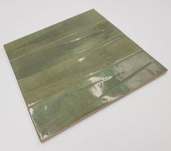 Płytki ścienne, zielone - Peronda Harmony BARI GREEN DECOR 6×24,6 cm. Kafelki z trójkątnym, wklęsłym elementem dekoracyjnym w połysku.