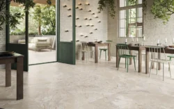 Cerdomus Karnis Sand Matt 60x120 podłogowe płytki w jadalni