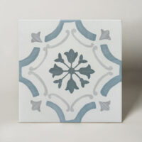 Płytki wzorzyste - Peronda Harmony Sirocco Blue Ornate 22,3x22,3 cm. Kafelki patchworkowe z niebiesko - szarym wzorem.