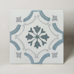 Płytki wzorzyste - Peronda Harmony Sirocco Blue Ornate 22,3x22,3 cm. Kafelki patchworkowe z niebiesko - szarym wzorem.