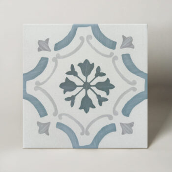 Płytki wzorzyste - Peronda Harmony Sirocco Blue Ornate 22,3x22,3 cm. Kafelki patchworkowe z niebiesko - szarym wzorem.