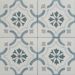 Wzorzyste kafelki - Harmony Sirocco Blue Ornate 22,3x22,3 cm. Matowe płytki podłogowe ze wzorem.