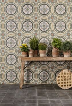 Płytki retro na ścianę - Peronda Fs Barna Gracia 45x45 cm. Hiszpańskie kafelki z kolorowym wzorem na ścianie.