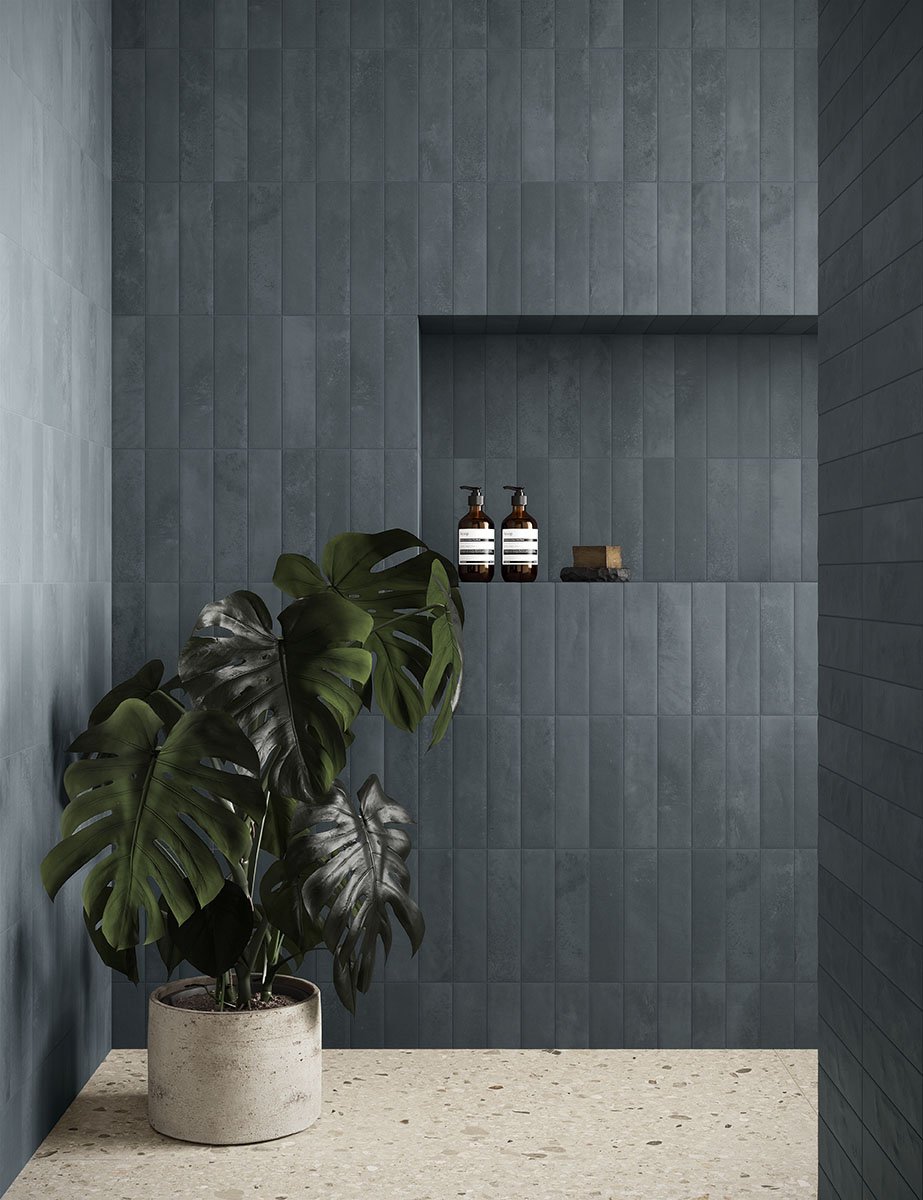 Małe kafelki gres ciemnoniebieskie satynowe ścienne Marca Corona Miniature Cera Blu Notte 6x24 J417