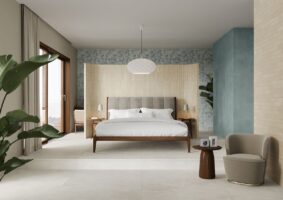 Płytki cegiełki kaszmirowe na ścianę do sypialni Marca Corona Miniature Cera Cashmere Melato 6X24 J424. Włoski gres ścienny.