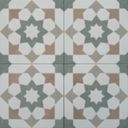Płytki ceramiczne, kuchenne wzory - Peronda Harmony Doha Green Star SP/22,3. Kwadratowe płytki patchwork z beżowo-zielonym wzorem.