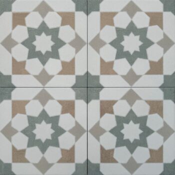 Płytki ceramiczne, kuchenne wzory - Peronda Harmony Doha Green Star SP/22,3. Kwadratowe płytki patchwork z beżowo-zielonym wzorem.