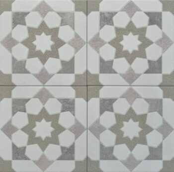 Płytki we wzory geometryczne - Peronda Harmony Doha Taupe Star SP 22,3x22,3cm. Wzór geometryczny w odcieniach różowych, szarobrązowych i szarych.