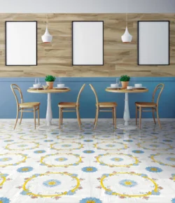 Płytki gres 34x34 z ornamentem śródziemnomorskim na podłodze SAVOIA Cotto Mediterraneo Vivara 34x34cm