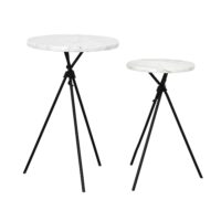 Komplet stolików pomocniczych - TANGLED Carrara Bianco. Zestaw stolików kawowych, stolików bocznych, stolików okolicznościowych z blatem marmurowym, białym.