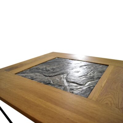 Nowoczesny stolik kawowy - Diamond Oak. Stolik z blatem z kamienia i drewna idealny do salonu.