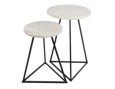 Stoliki boczne (mniejszy + większy), stoliki kawowe, marmur Carrara Bianco - TRIANGLE. Zestaw dwóch stolików.
